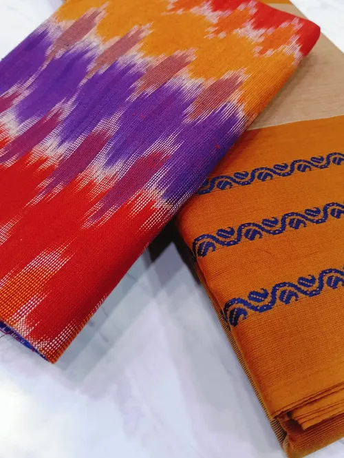 Chettinadu cotton A02107 (Orange Blue)